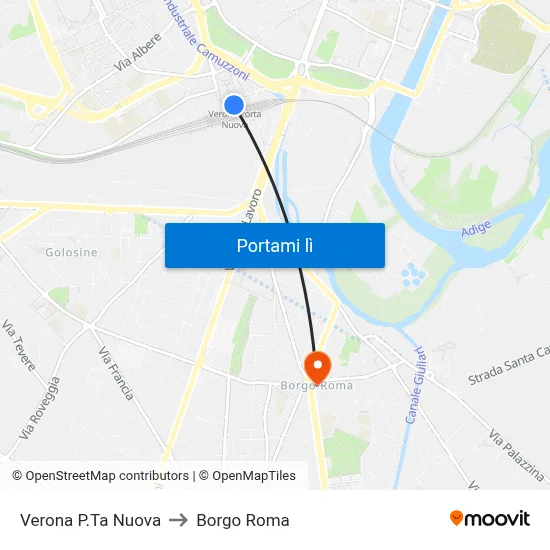Verona P.Ta Nuova to Borgo Roma map