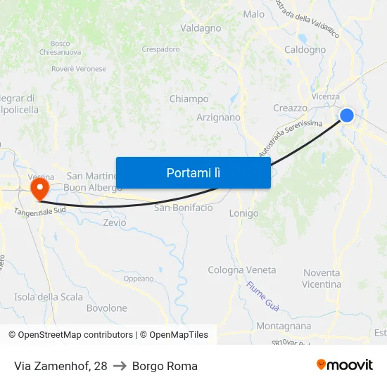 Via Zamenhof, 28 to Borgo Roma map