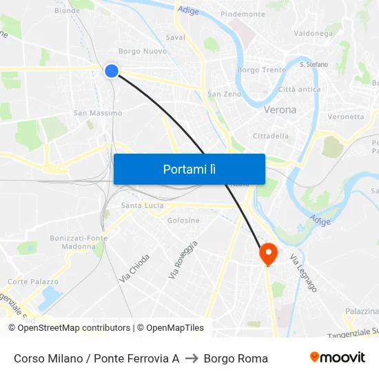 Corso Milano / Ponte Ferrovia A to Borgo Roma map