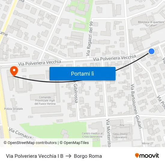Via Polveriera Vecchia I B to Borgo Roma map