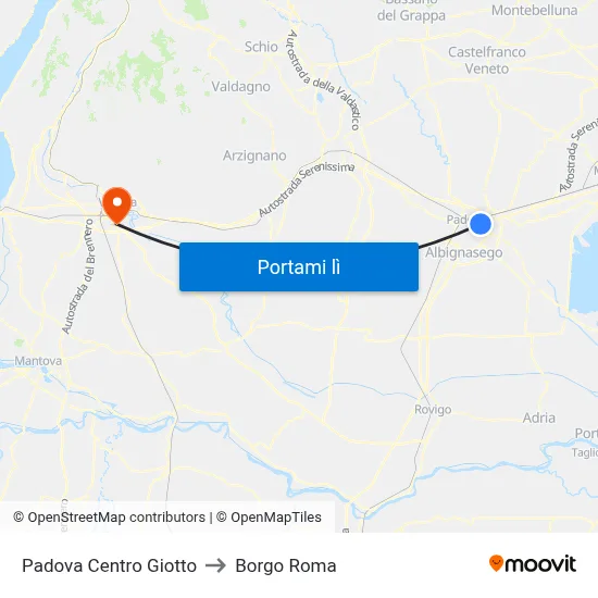 Padova Centro Giotto to Borgo Roma map