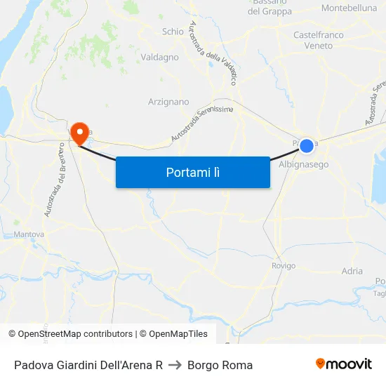 Padova Giardini Dell'Arena R to Borgo Roma map