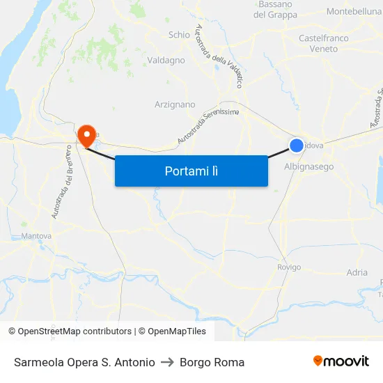 Sarmeola Opera S. Antonio to Borgo Roma map