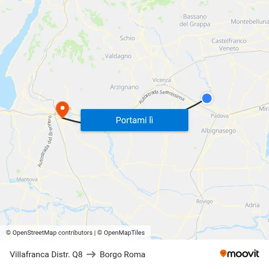 Villafranca Distr. Q8 to Borgo Roma map