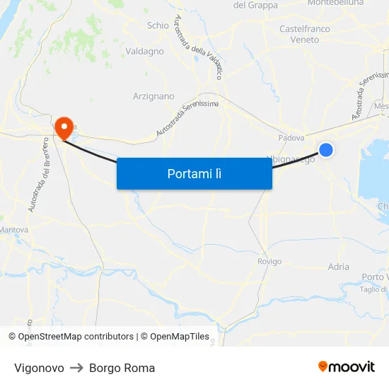 Vigonovo to Borgo Roma map