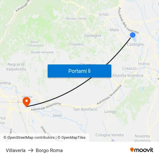 Villaverla to Borgo Roma map