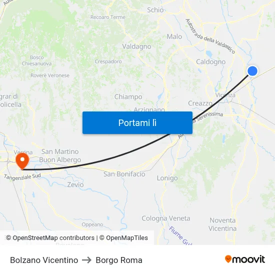 Bolzano Vicentino to Borgo Roma map