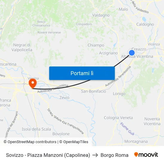Sovizzo - Piazza Manzoni (Capolinea) to Borgo Roma map