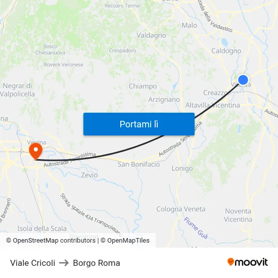 Viale Cricoli to Borgo Roma map