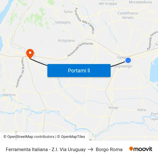 Ferramenta Italiana - Z.I. Via Uruguay to Borgo Roma map