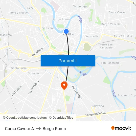 Corso Cavour A to Borgo Roma map