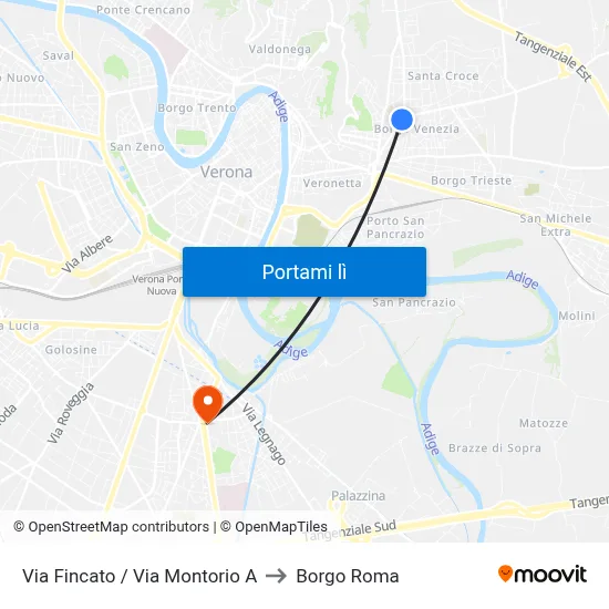 Via Fincato / Via Montorio A to Borgo Roma map