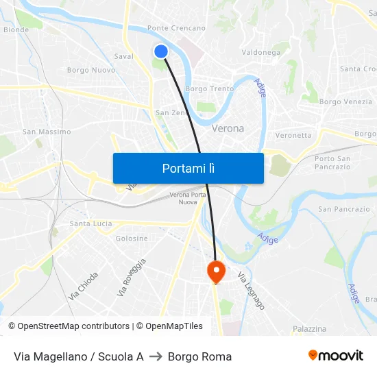 Via Magellano / Scuola A to Borgo Roma map