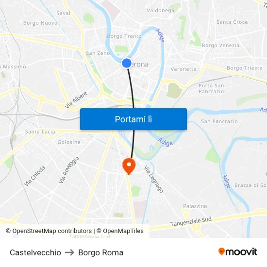 Castelvecchio to Borgo Roma map
