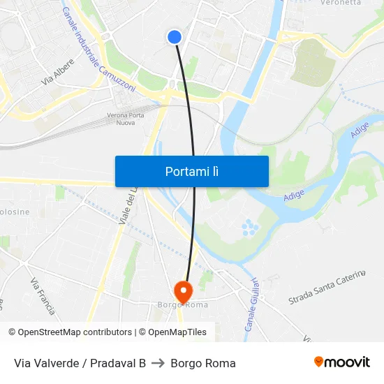 Via Valverde / Pradaval B to Borgo Roma map