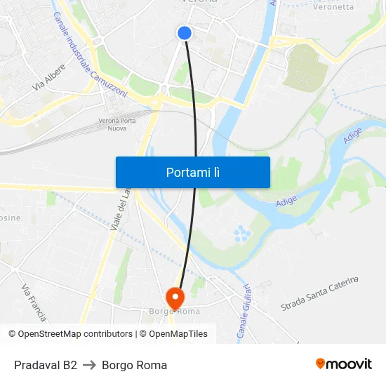Pradaval B2 to Borgo Roma map