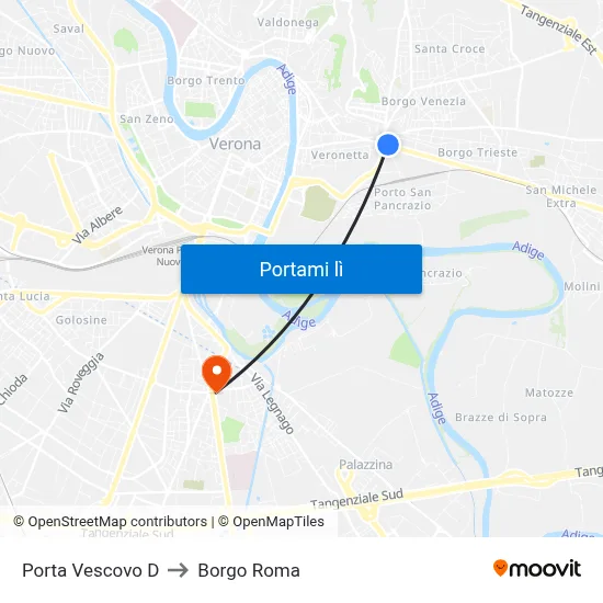 Porta Vescovo D to Borgo Roma map