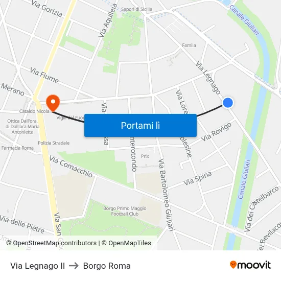 Via Legnago II to Borgo Roma map