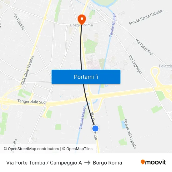 Via Forte Tomba / Campeggio A to Borgo Roma map