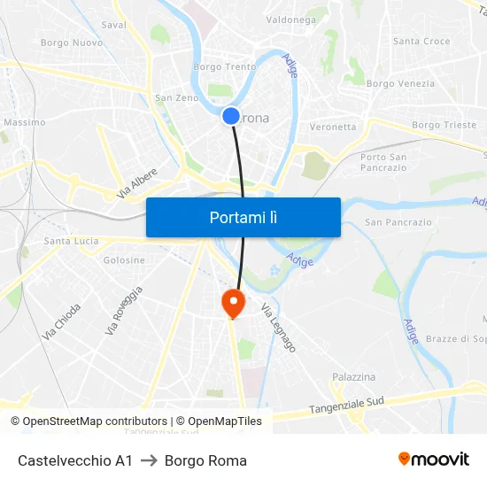 Castelvecchio A1 to Borgo Roma map