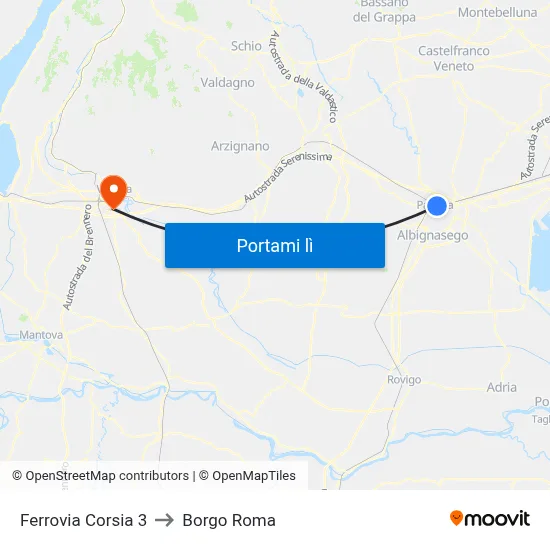 Ferrovia Corsia 3 to Borgo Roma map