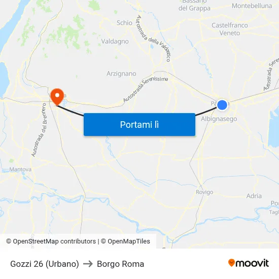 Gozzi 26 (Urbano) to Borgo Roma map