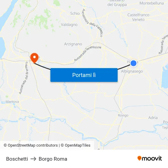 Boschetti to Borgo Roma map