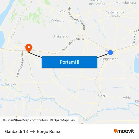 Garibaldi 13 to Borgo Roma map