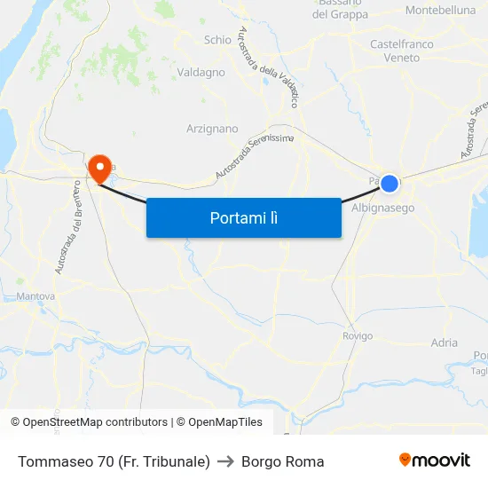 Tommaseo 70 (Fr. Tribunale) to Borgo Roma map