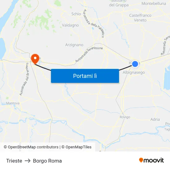 Trieste to Borgo Roma map