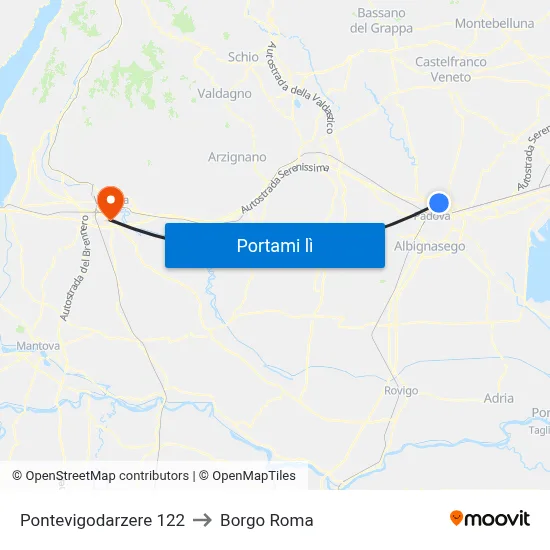 Pontevigodarzere 122 to Borgo Roma map