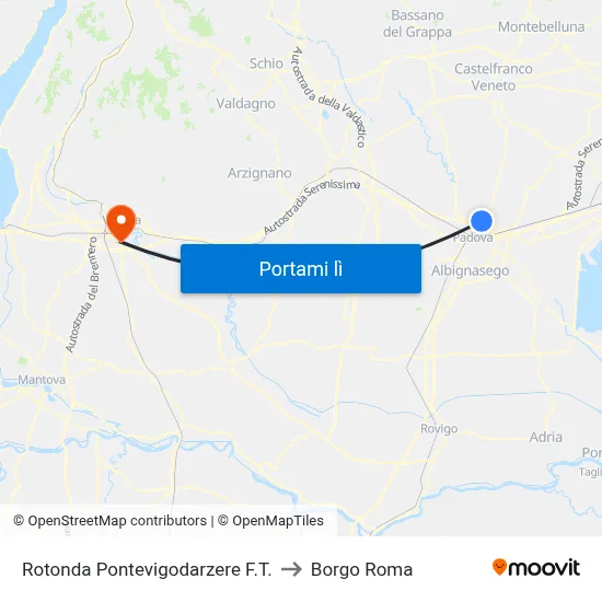 Rotonda Pontevigodarzere F.T. to Borgo Roma map