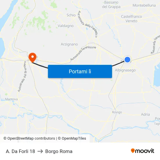 A. Da Forli 18 to Borgo Roma map