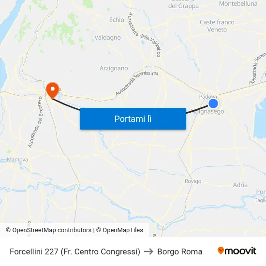 Forcellini 227 (Fr. Centro Congressi) to Borgo Roma map