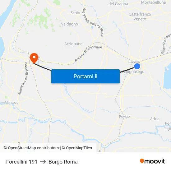 Forcellini 191 to Borgo Roma map