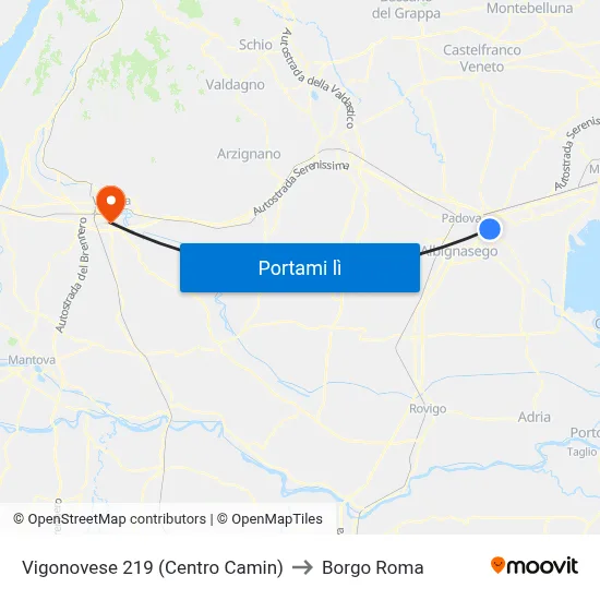 Vigonovese 219 (Centro Camin) to Borgo Roma map