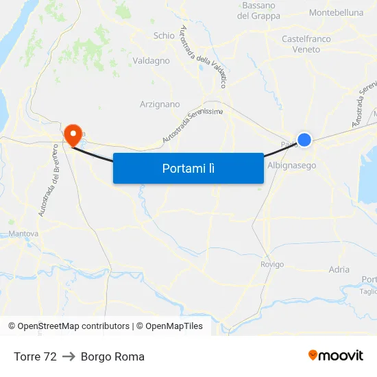 Torre 72 to Borgo Roma map