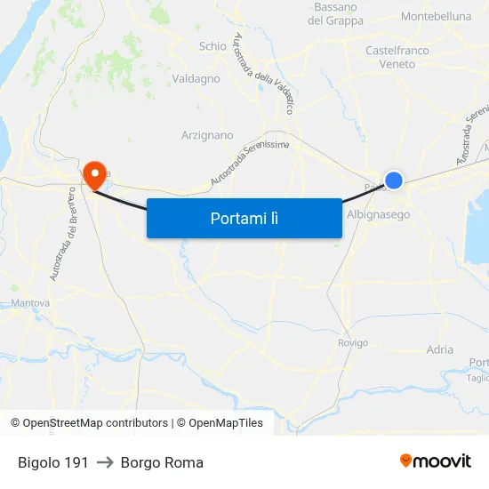 Bigolo 191 to Borgo Roma map