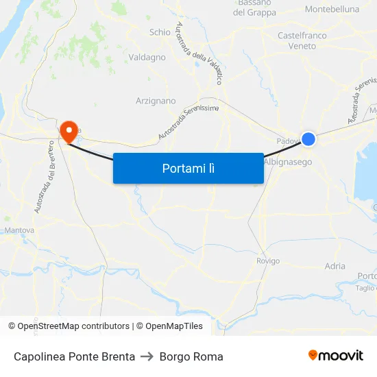 Capolinea Ponte Brenta to Borgo Roma map