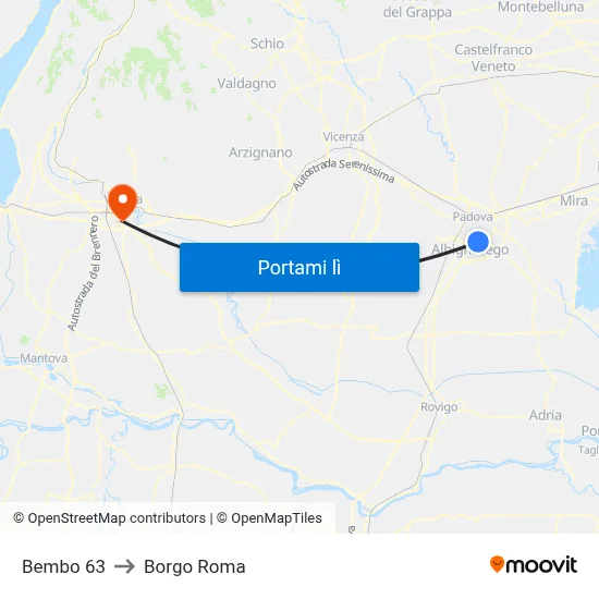 Bembo 63 to Borgo Roma map
