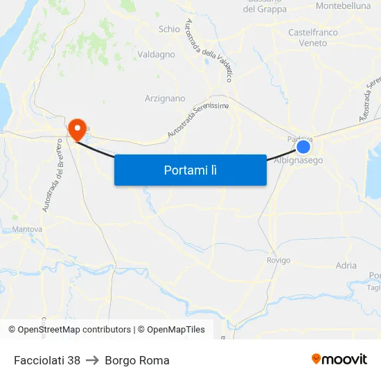 Facciolati 38 to Borgo Roma map