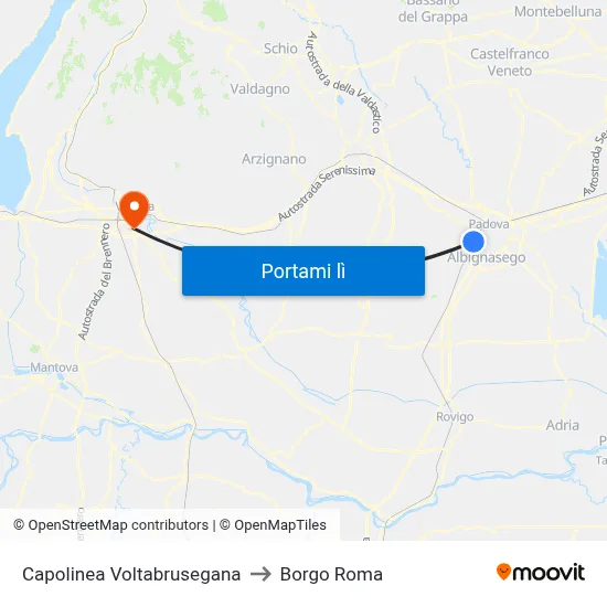 Capolinea Voltabrusegana to Borgo Roma map