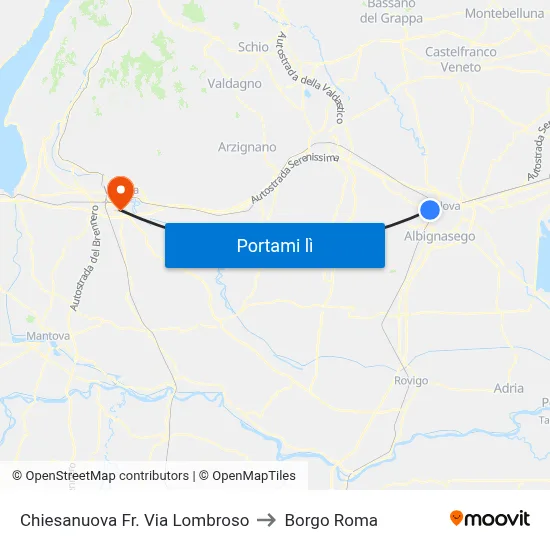 Chiesanuova Fr. Via Lombroso to Borgo Roma map