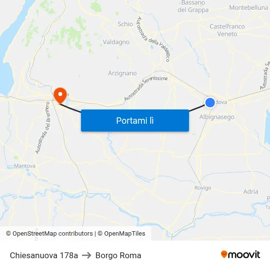 Chiesanuova 178a to Borgo Roma map
