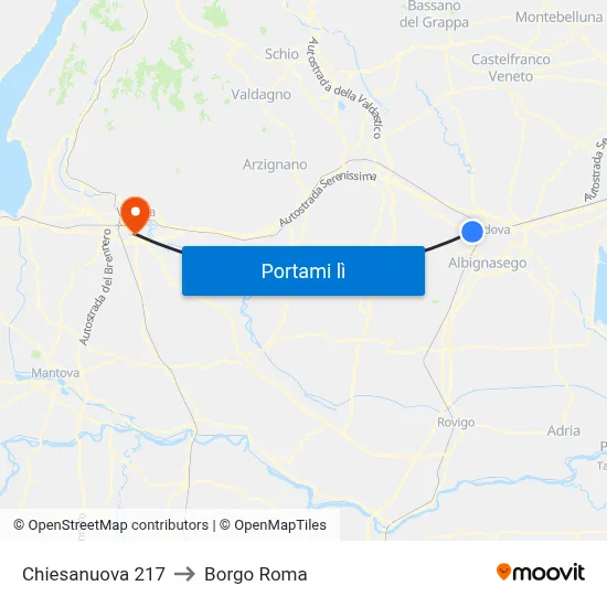 Chiesanuova 217 to Borgo Roma map