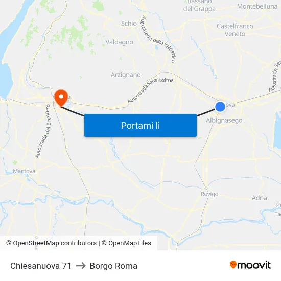 Chiesanuova 71 to Borgo Roma map