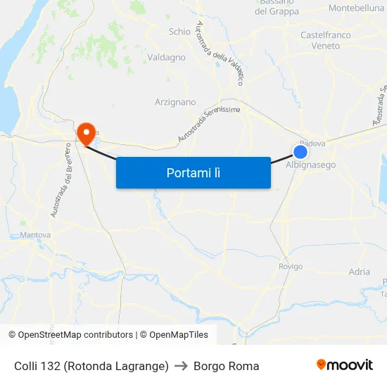 Colli 132 (Rotonda Lagrange) to Borgo Roma map