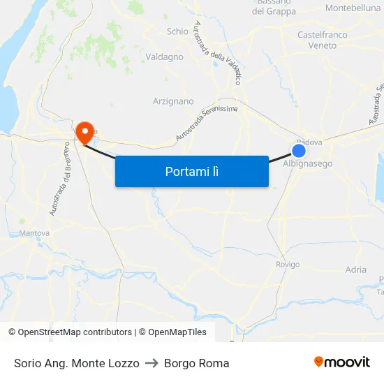 Sorio Ang. Monte Lozzo to Borgo Roma map