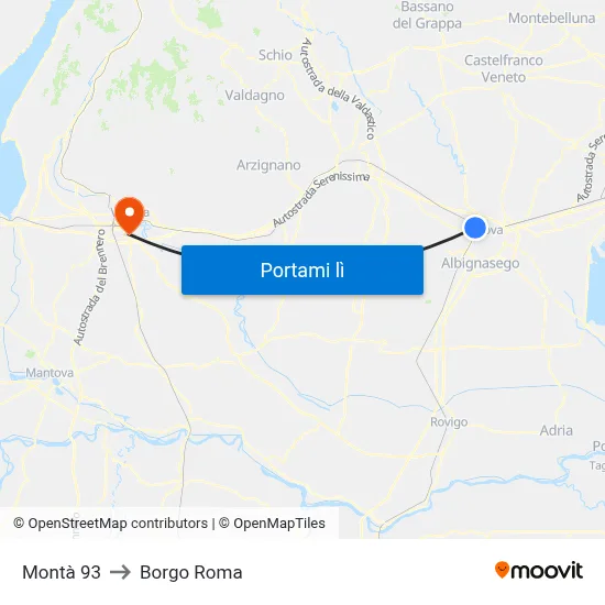 Montà 93 to Borgo Roma map