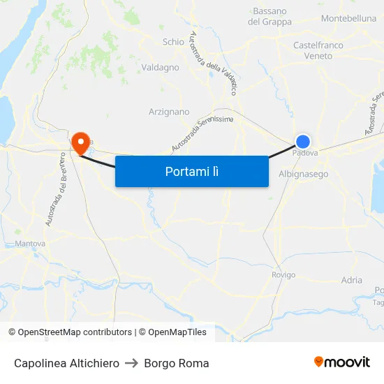 Capolinea Altichiero to Borgo Roma map